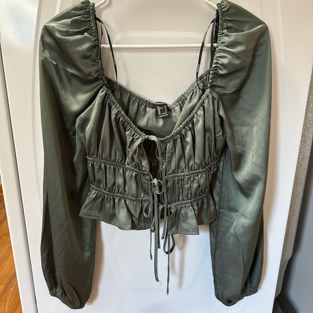 Forever Young Olive Green Ruched Crop Top